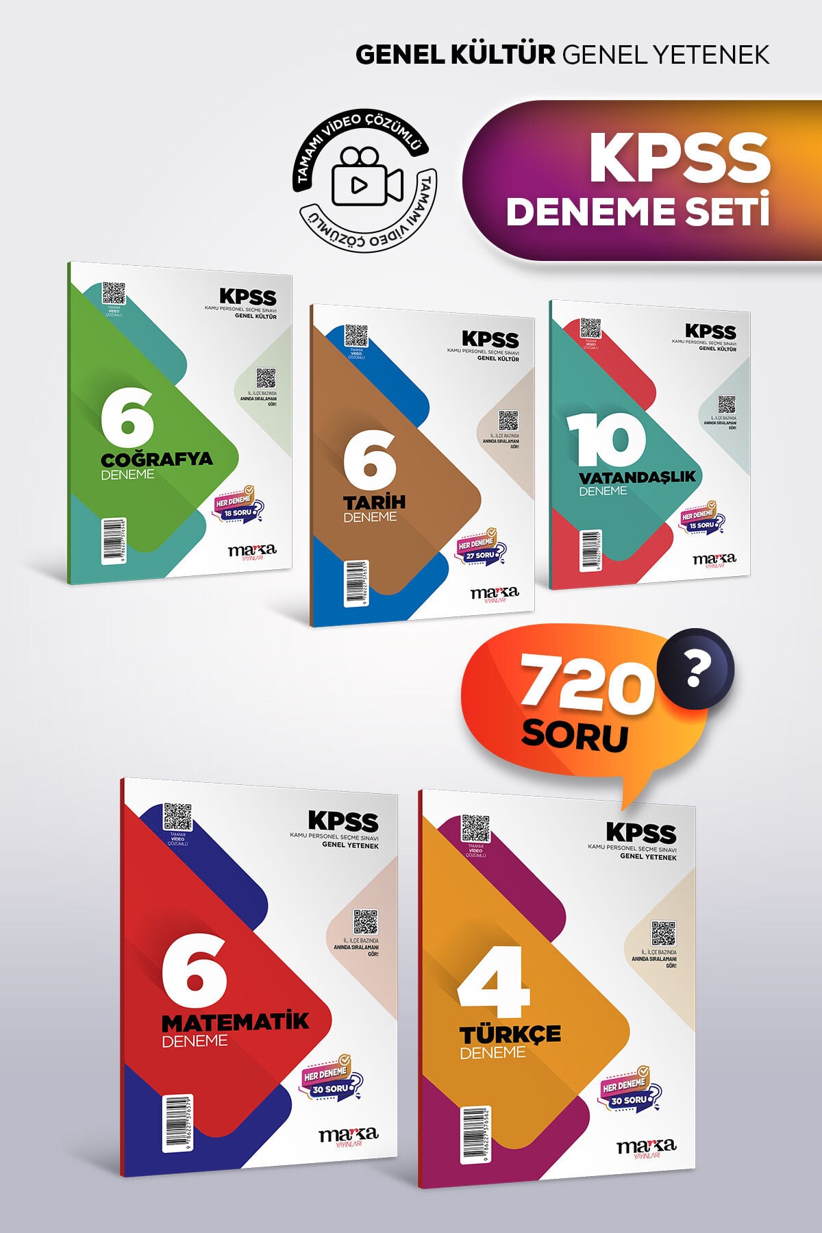 Marka Yayınları KPSS Genel Kültür Genel Yetenek | 32 Branş Deneme Seti | Tamamı Video Çözümlü