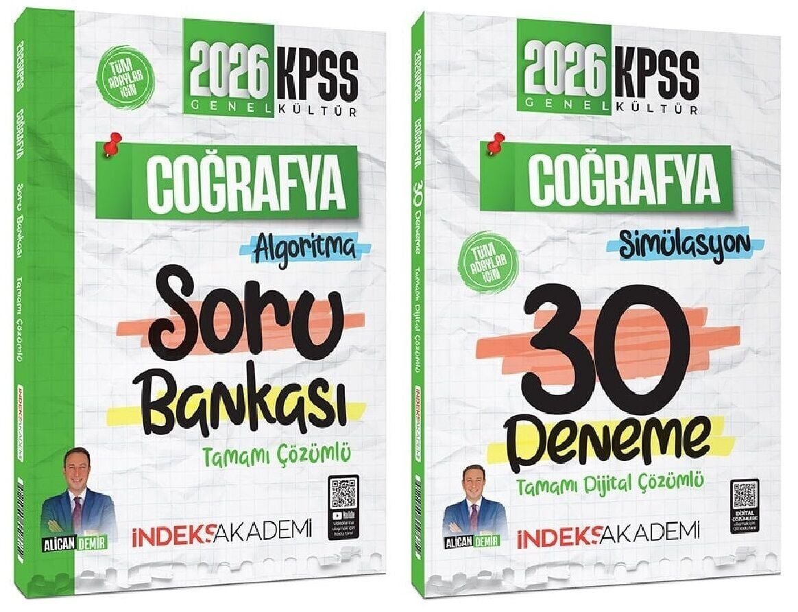 İndeks Akademi 2026 KPSS Coğrafya Soru Bankası + 30 Deneme 2 li Set - Alican Demir İndeks Akademi Yayıncılık