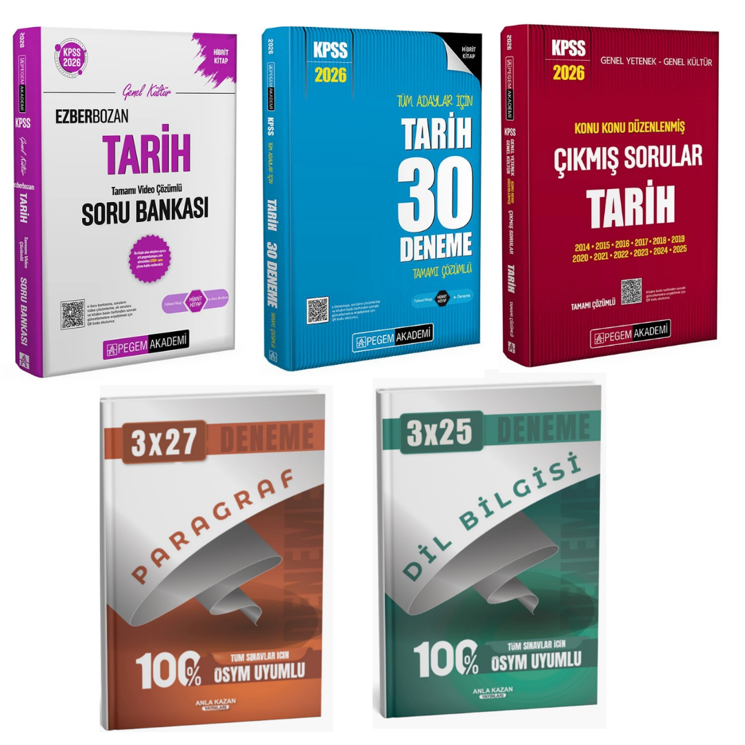 Pegem 2026 KPSS Ezberbozan Tarih Soru Bankası + KPSS Tarih Deneme + KPSS Tarih Konu Konu Çıkmış Sorular Seti