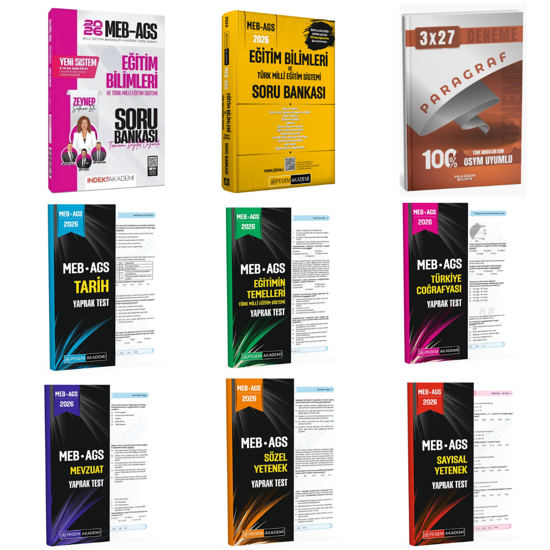 Pegem 2026 MEB AGS Eğitim Bilimleri ve Türk Eğitim Sistemi Soru Bankası + AGS Tüm Dersler Yaprak Test Seti