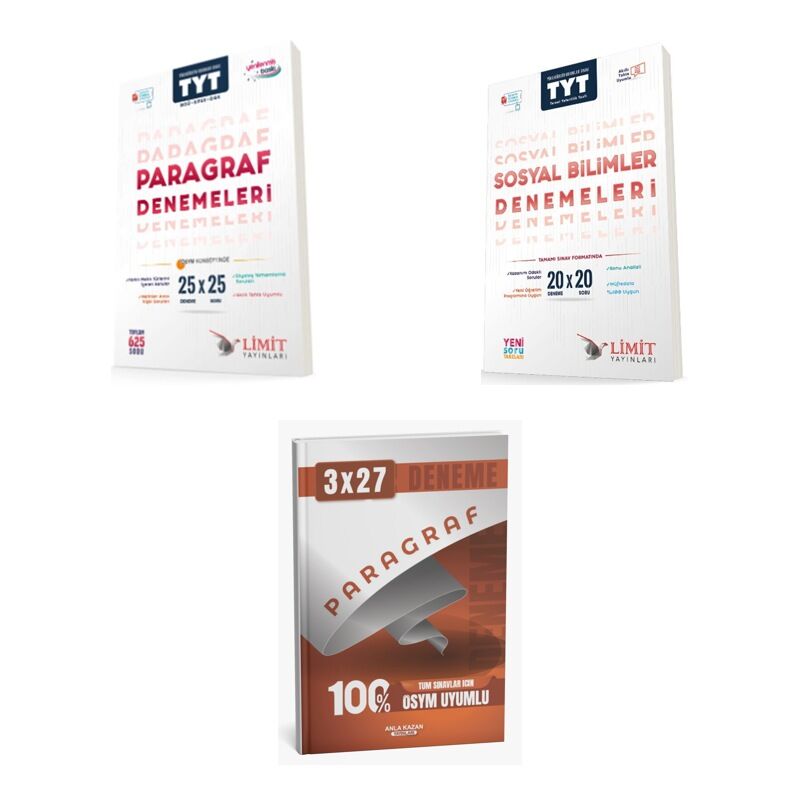 2027 Limit TYT Tüm Dersler MSÜ KPSS DGS Paragraf 25 X 25 + Sosyal Bilimler 20x20 Deneme + Ankapade 3'lü Set