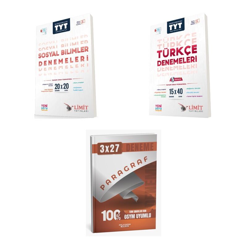2027 Limit TYT Sosyal Bilimler 20x20 + Türkçe 15 X 40 5 Aşamada Yeni Soru Tarzları ile Deneme + Ankapade 3'lü Set