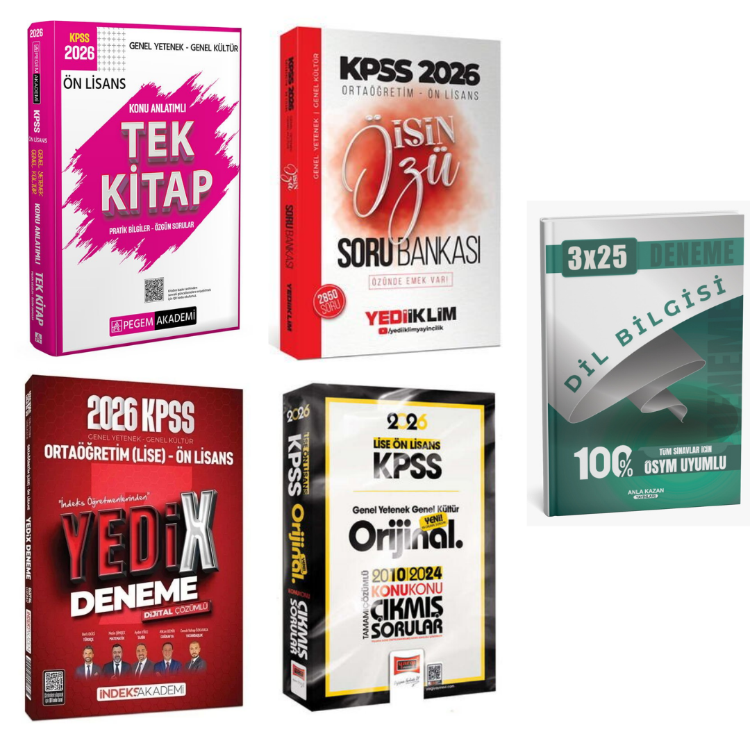 2026 KPSS Ön Lisans Konu Anlatımlı Tek Kitap + Ön Lisans İŞİN ÖZÜ Tek Kitap Soru + Ön Lisans YEDİX 7 Deneme + Ön Lisans Çıkmış Sorular Seti