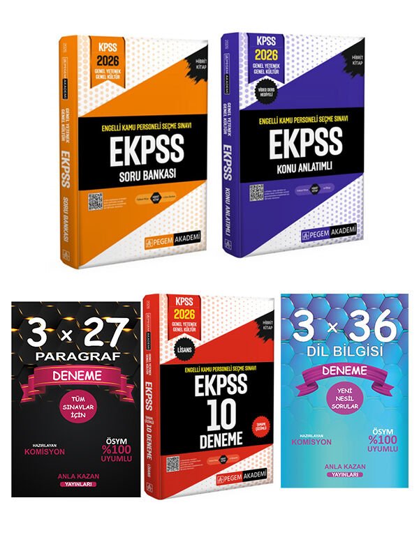 Pegem + Anla Kazan 2026 E-KPSS Engelli Kamu Personeli Seçme Sınavı Konu + Soru + Deneme 5 li Set