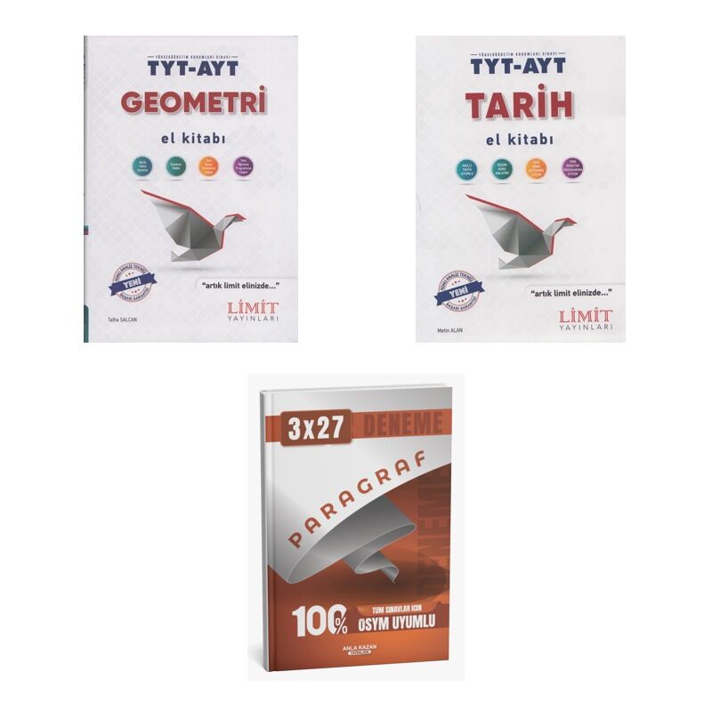 2027 Limit TYT AYT Geometri + Tarih El Kitabı + anla kazan paragraf deneme 3'lü Set