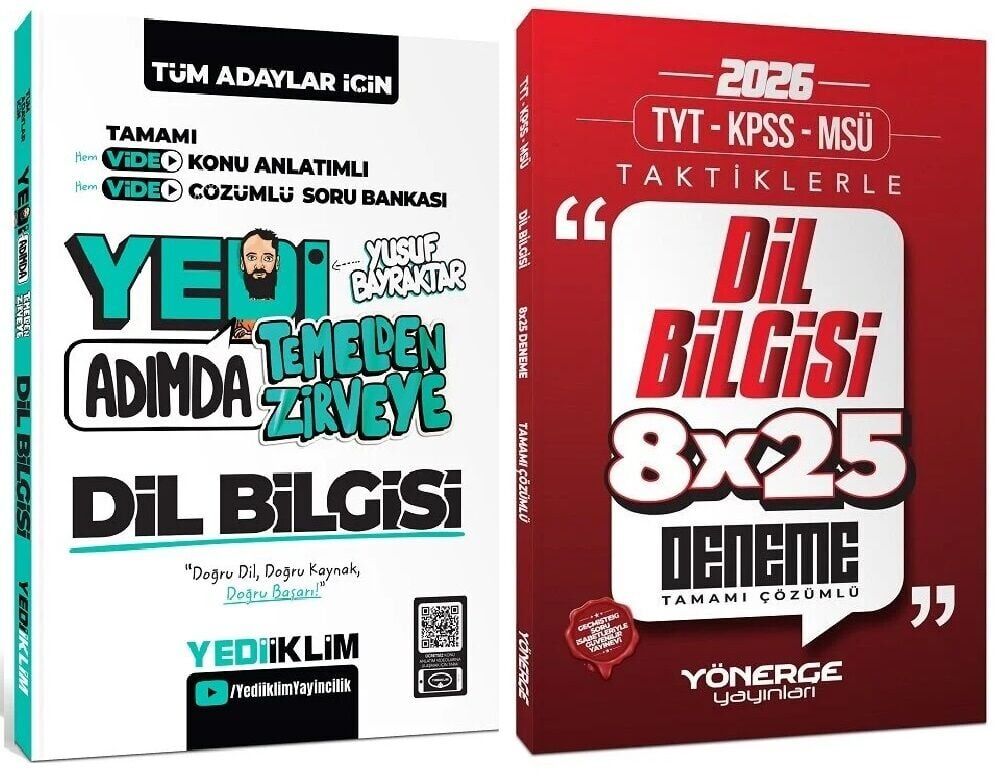 Yediiklim + Yönerge 2026 KPSS DGS ALES TYT AYT MSÜ 7 Yedi Adımda Dil Bilgisi Konu Anlatımlı Soru Bankası + Taktiklerle 8x25 Deneme 2 li Set Yediiklim + Yönerge Yayınları