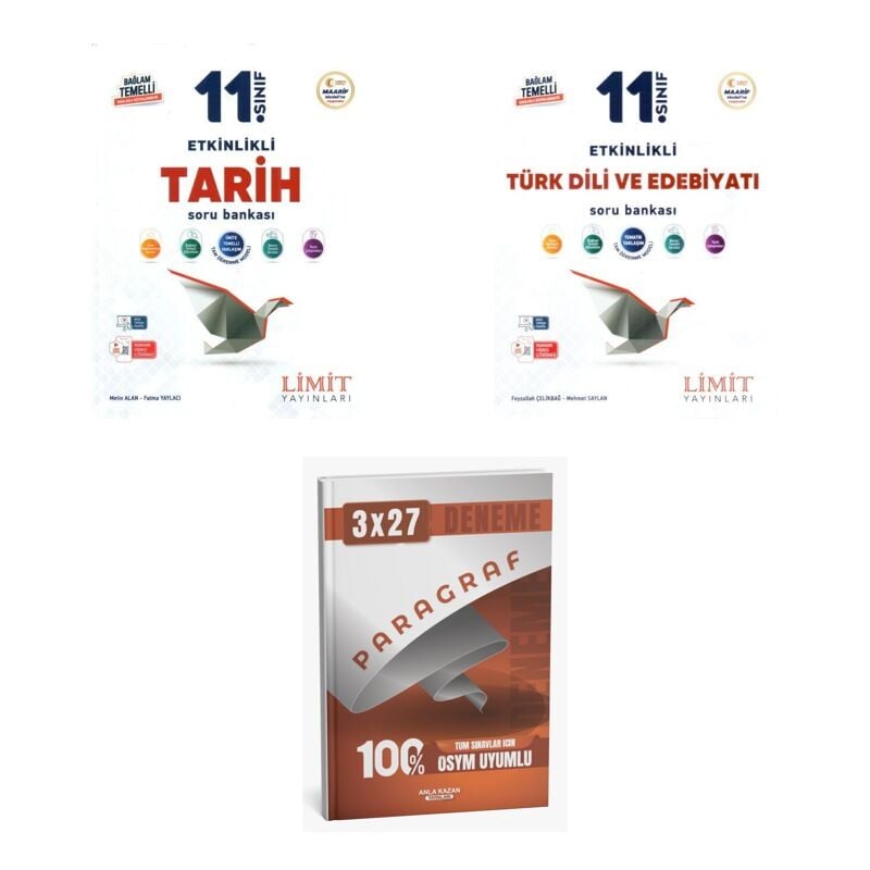 2027 Limit 11. Sınıf Etkinlikli Tarih + Edebiyat Türk Dili ve Edebiyatı Soru + anla kazan paragraf deneme 3'lü Set