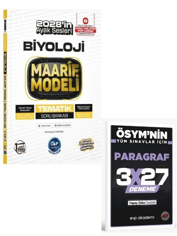 Çap 2027 Üniversiteye Hazırlık Biyoloji Ders Platosu Maarif Modeli Tematik Soru Bankası+ EVP Akademi Paragraf