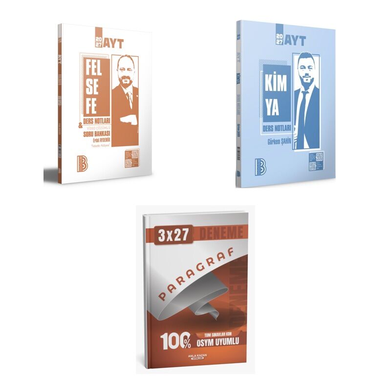 2027 Benim Hocam AYT Felsefe ve Video Çözümlü + Kimya Konu + anla kazan paragraf deneme 3'lü Set