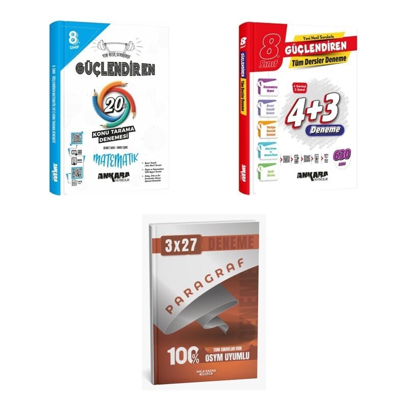 2027 Ankara 8. Sınıf Güçlendiren Matematik 20 Konu Tarama Denemesi + Tüm Dersler Deneme + Ankapade 3'lü Set