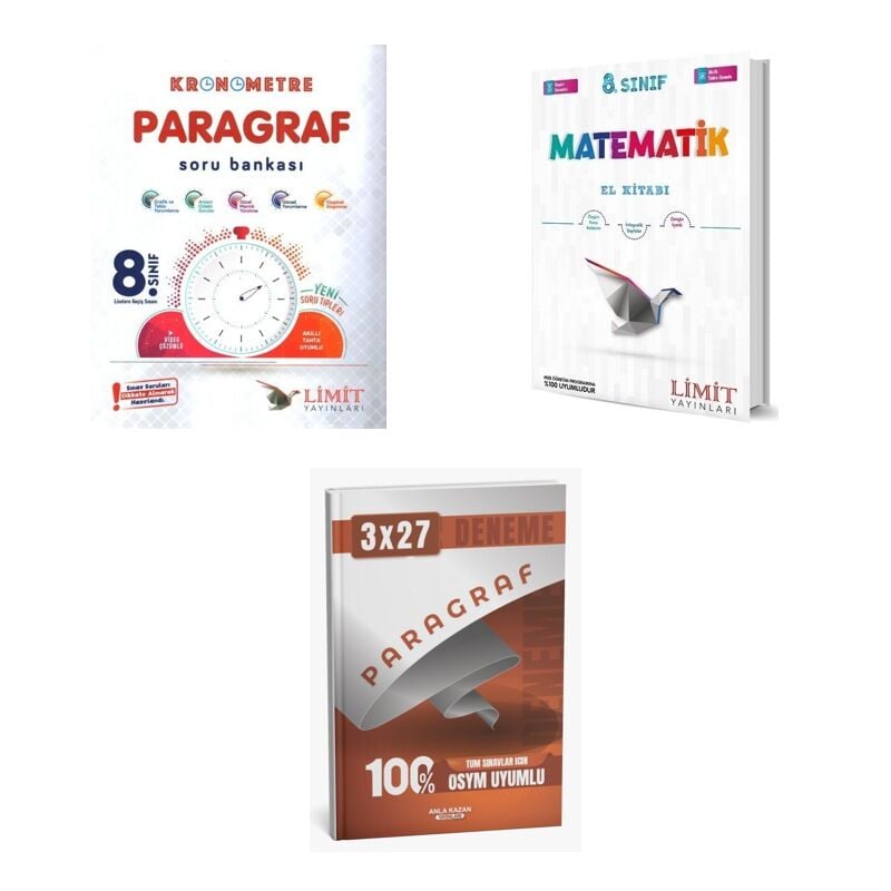 2027 Limit 8. Sınıf Paragraf LGS Kronometre Soru + Matematik El Kitabı + anla kazan paragraf deneme 3'lü Set
