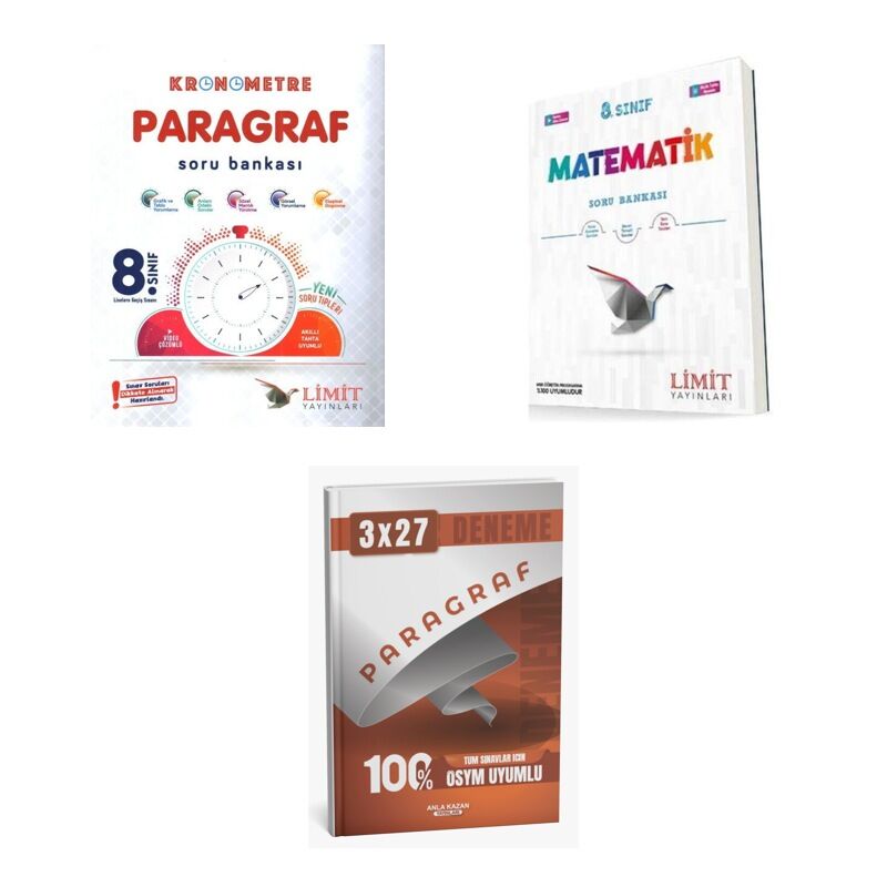2027 Limit 8. Sınıf Paragraf LGS Kronometre + Matematik Soru + anla kazan paragraf deneme 3'lü Set