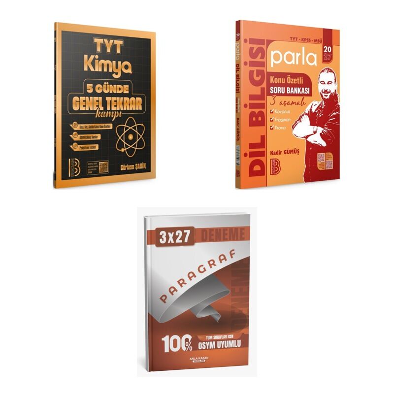 2027 Benim Hocam TYT Kimya 5 Günde Genel Tekrar Kampı + Türkçe KPSS MSÜ Parla Dil Bilgisi Konu Özetli Konu 3'lü Set