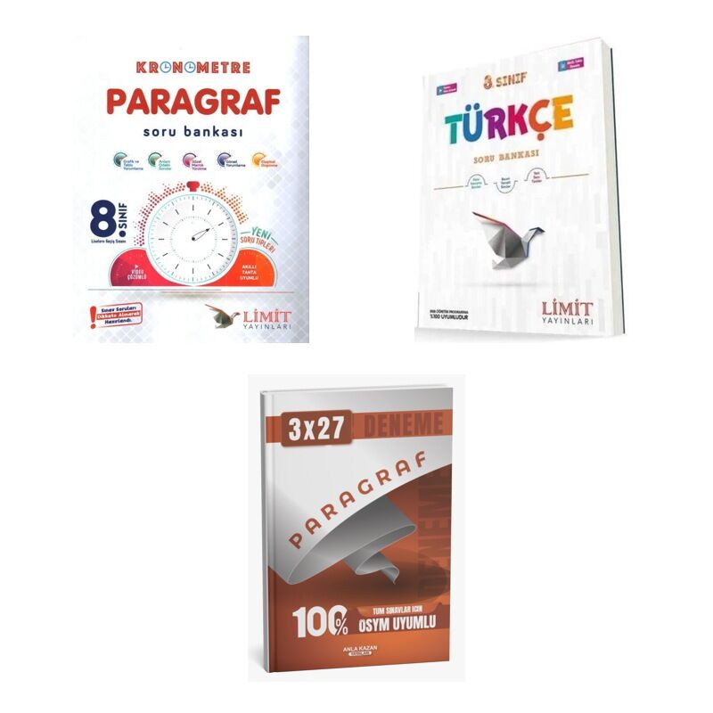 2027 Limit 8. Sınıf Paragraf LGS Kronometre + Türkçe Soru + anla kazan paragraf deneme 3'lü Set
