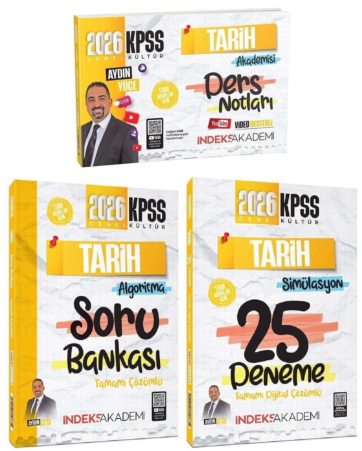 İndeks Akademi 2026 KPSS Tarih Akademisi Video Ders Notları + Soru Bankası + 25 Deneme 3 lü Set - Aydın Yüce İndeks Akademi Yayıncılık