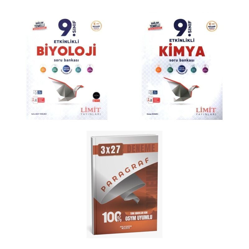 2027 Limit 9. Sınıf Etkinlikli Maarif Biyoloji + Kimya Soru + anla kazan paragraf deneme 3'lü Set