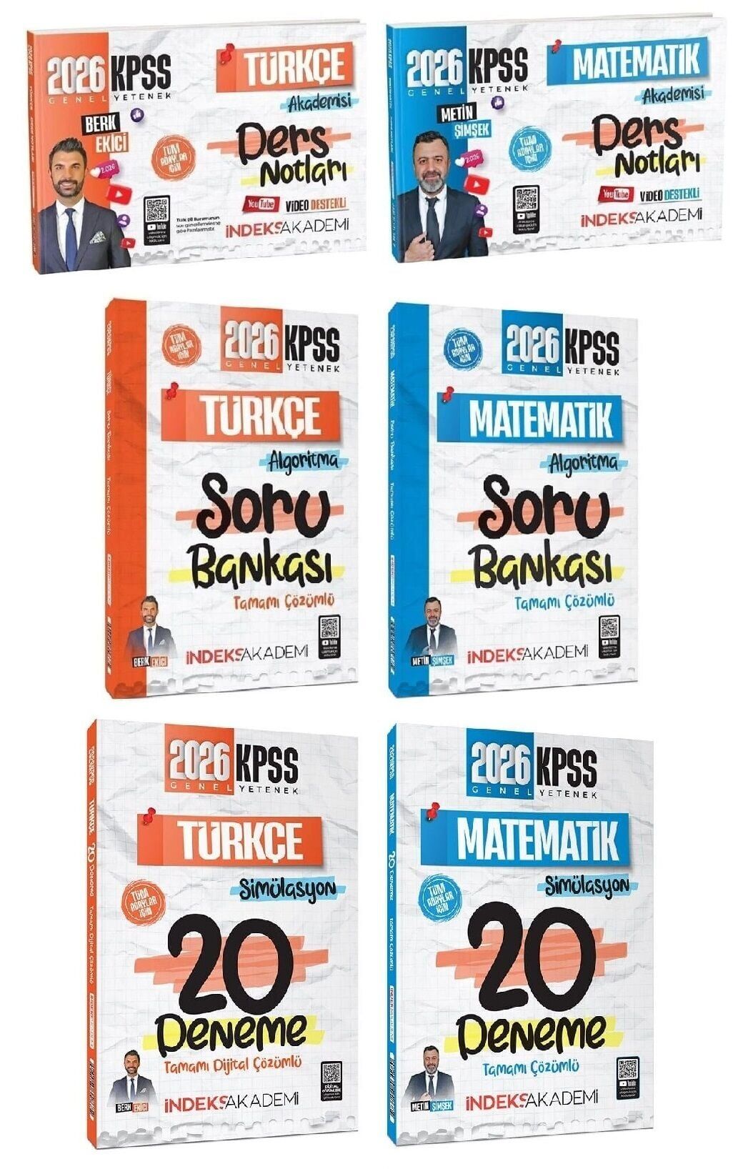 İndeks Akademi 2026 KPSS Türkçe + Matematik Video Ders Notları + Soru Bankası + 40 Deneme 6 lı Set İndeks Akademi Yayıncılık