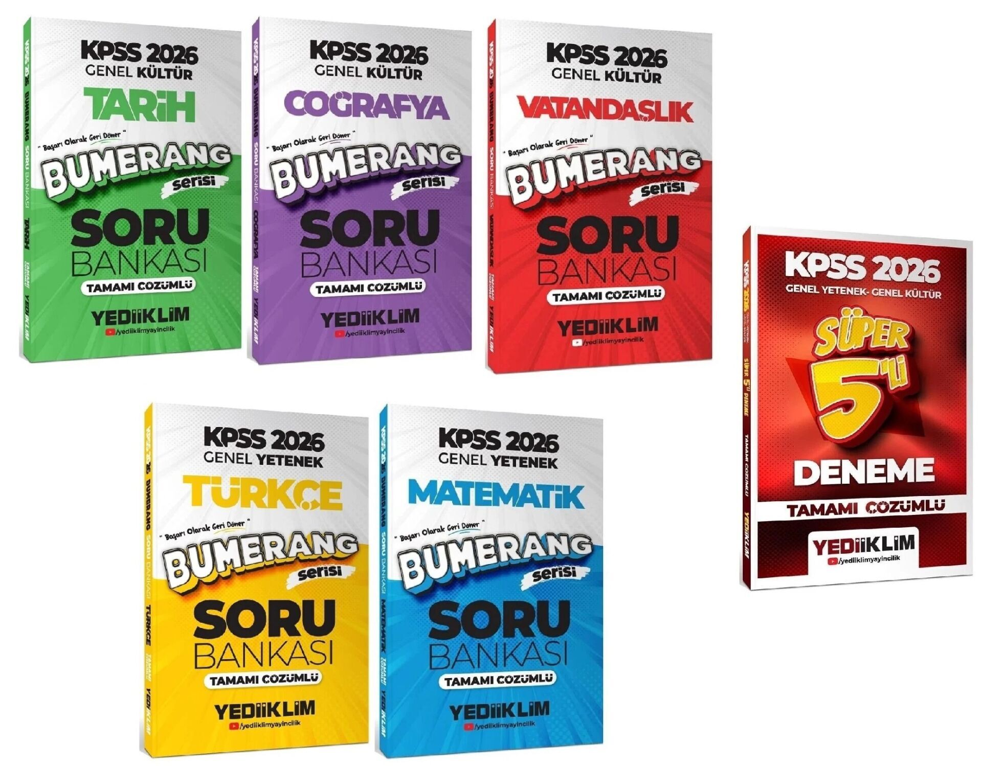Yediiklim 2026 KPSS Genel Yetenek Genel Kültür Bumerang Soru Bankası + 5 Deneme 6 lı Set Yediiklim Yayınları
