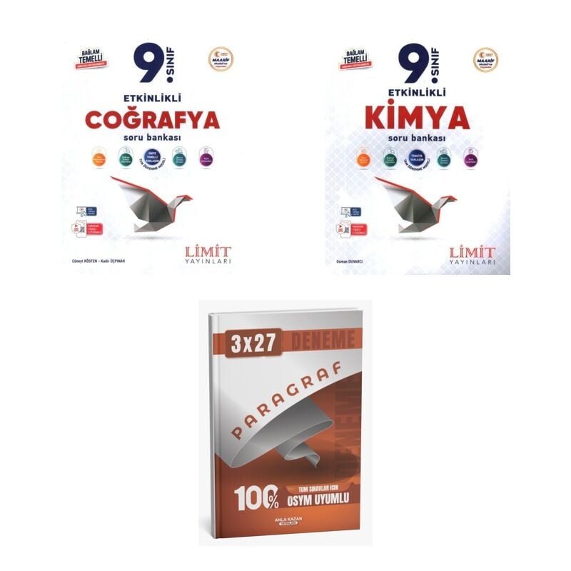 2027 Limit 9. Sınıf Etkinlikli Maarif Coğrafya + Kimya Soru + anla kazan paragraf deneme 3'lü Set