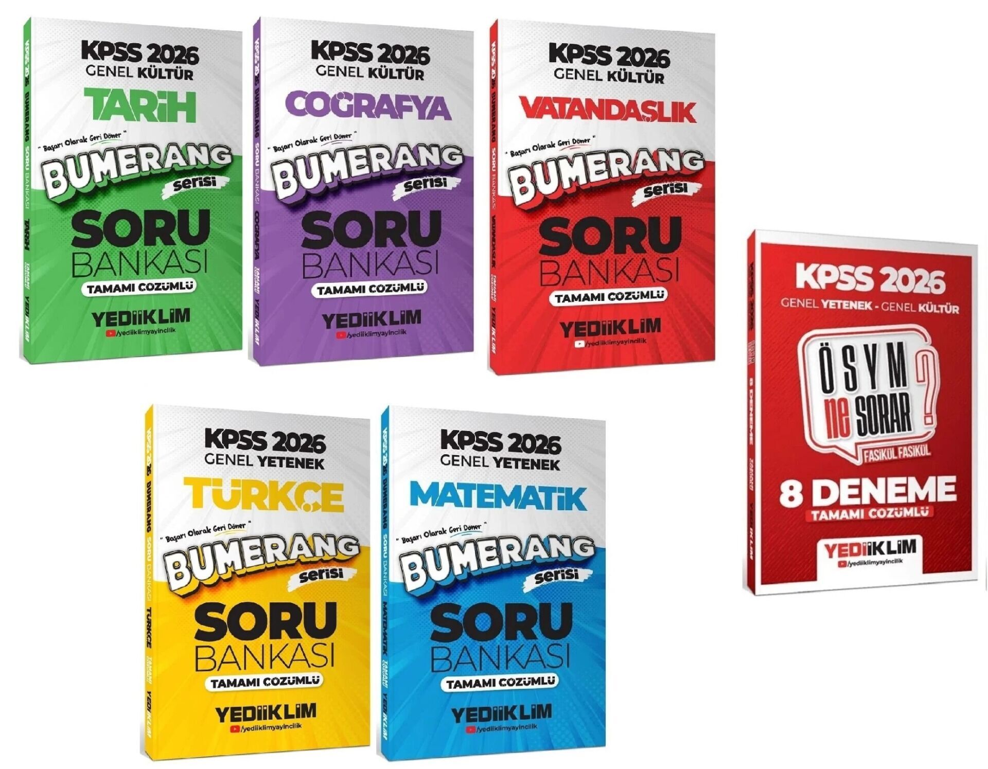 Yediiklim 2026 KPSS Genel Yetenek Genel Kültür Bumerang Soru Bankası + 8 Deneme 6 lı Set Yediiklim Yayınları