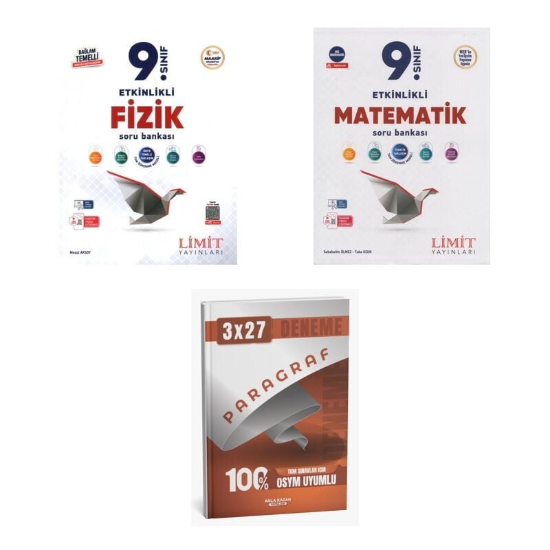 2027 Limit 9. Sınıf Fizik Etkinlikli Maarif + Matematik Soru + anla kazan paragraf deneme 3'lü Set