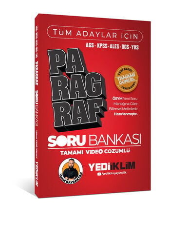 Yediiklim 2026 Tüm Adaylar İçin KPSS -AGS - ALES - DGS - YKS Tamamı Video Çözümlü Paragraf Soru Bankası