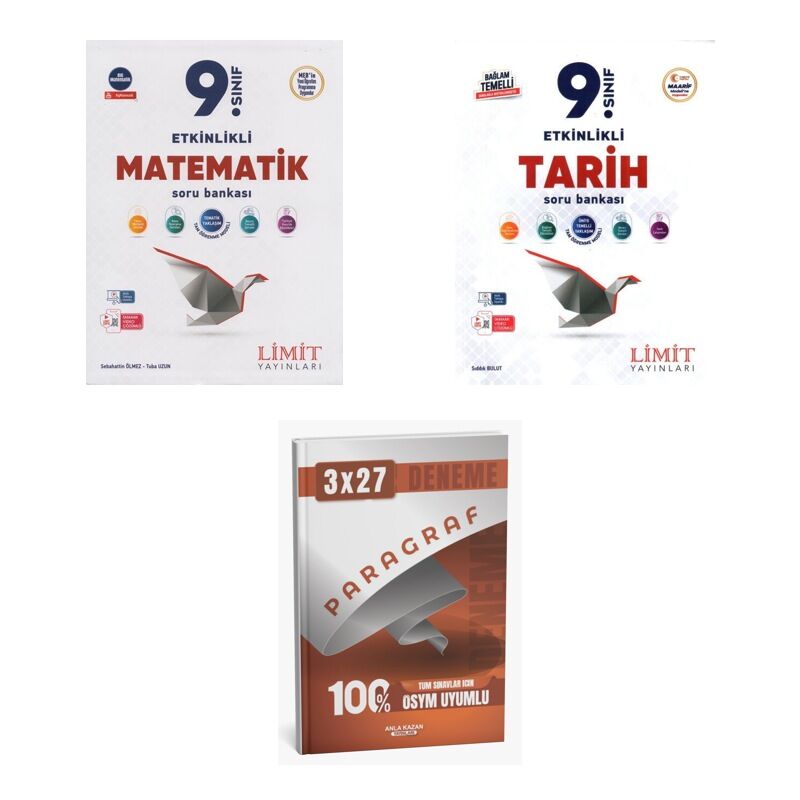 2027 Limit 9. Sınıf Matematik + Tarih Etkinlikli Maarif Soru + anla kazan paragraf deneme 3'lü Set