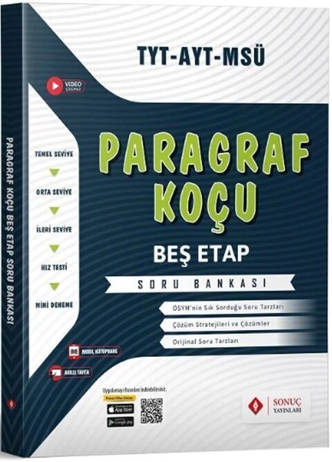Sonuç Yayınları TYT AYT MSÜ Paragraf Koçu Beş Etap Soru Bankası
