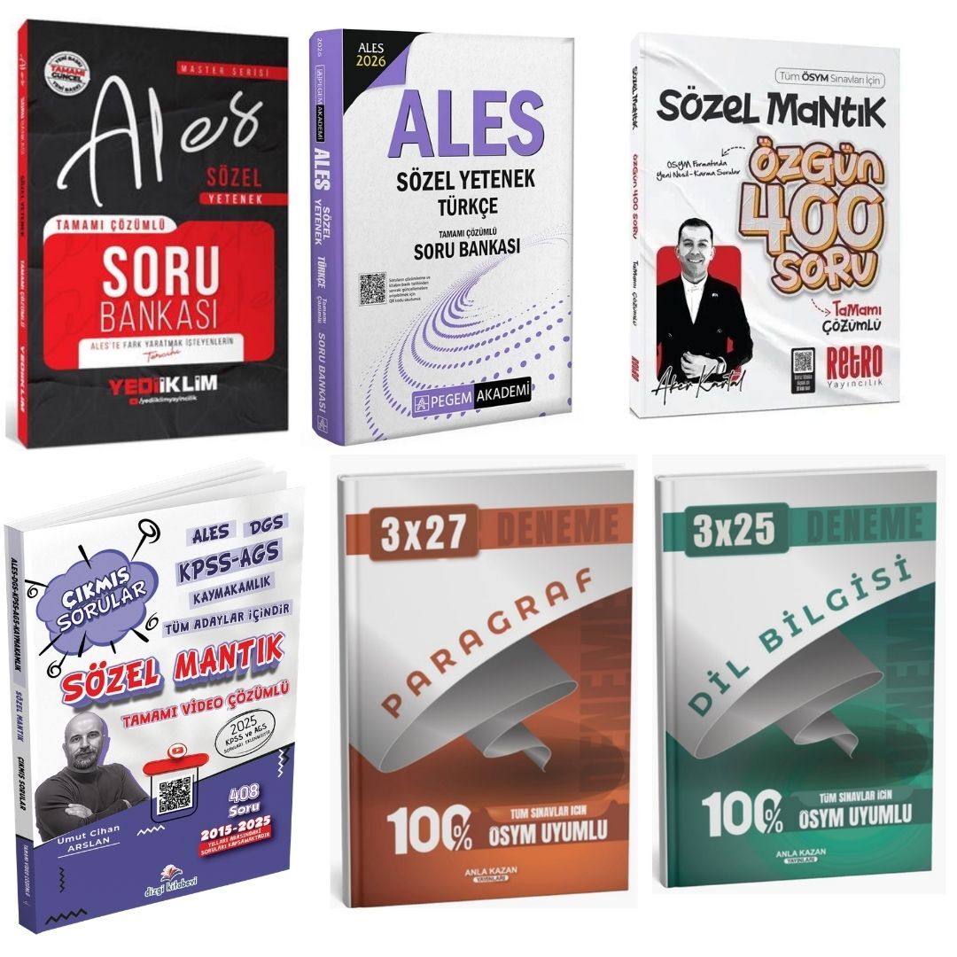 2026 ALES Sözel Yetenek Soru Bankası + Sözel Mantık Çıkmış Soru + Sözel Mantık 400 Soru ve Deneme Seti