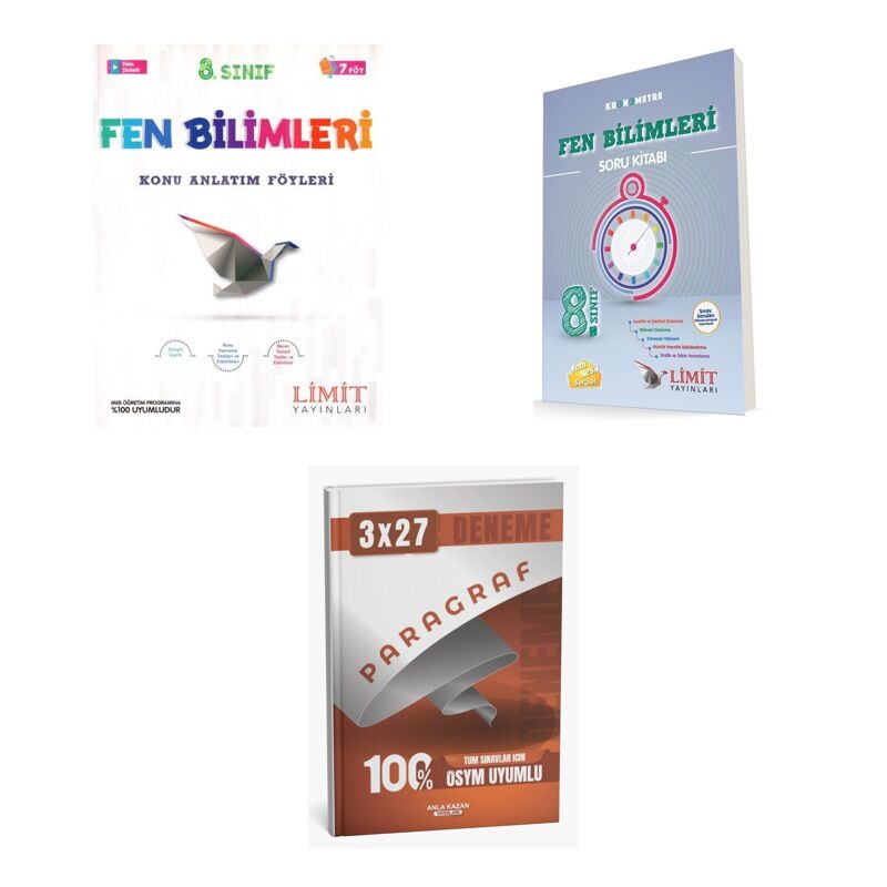 2027 Limit 8. Sınıf Bilimleri Fen Föyleri Konu + Kronometre Soru + anla kazan paragraf deneme 3'lü Set