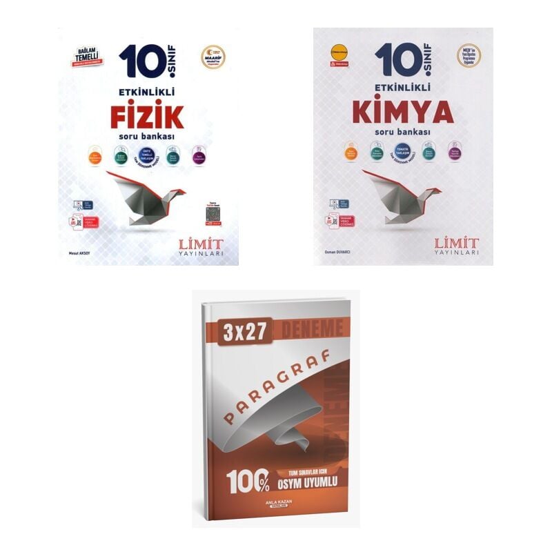 2027 Limit 10. Sınıf Etkinlikli Fizik Maarif + Kimya Soru + anla kazan paragraf deneme 3'lü Set
