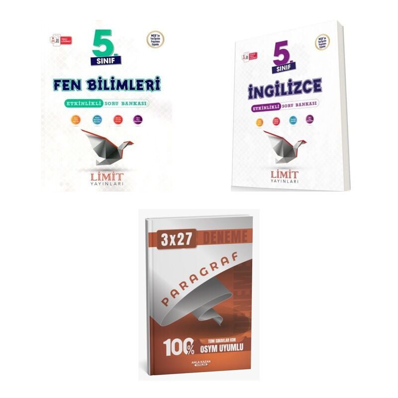 2027 Limit 5. Sınıf Etkinlikli Fen Bilimleri + İngilizce Soru + anla kazan paragraf deneme 3'lü Set