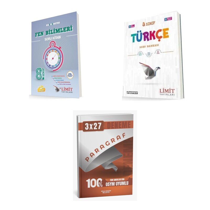 2027 Limit 8. Sınıf Fen Kronometre Bilimleri + Türkçe Soru + anla kazan paragraf deneme 3'lü Set