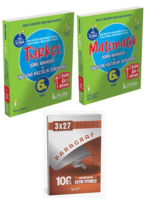 Anla Kazan + Muba 2026 6. Sınıf 2 Si 1 Arada Türkçe + Matematik Soru + Paragraf Deneme 3 lü Set