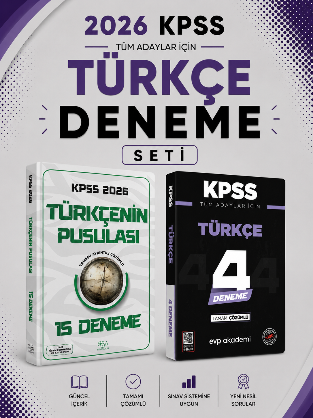 CBA Yayınları 2026 KPSS Türkçe 15 Deneme & KPSS Türkçe 4 Deneme EVP Akademi Seti