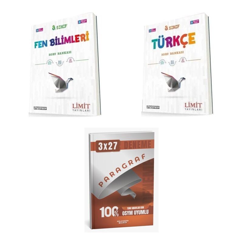 2027 Limit 8. Sınıf Fen LGS Bilimleri + Türkçe Soru + anla kazan paragraf deneme 3'lü Set