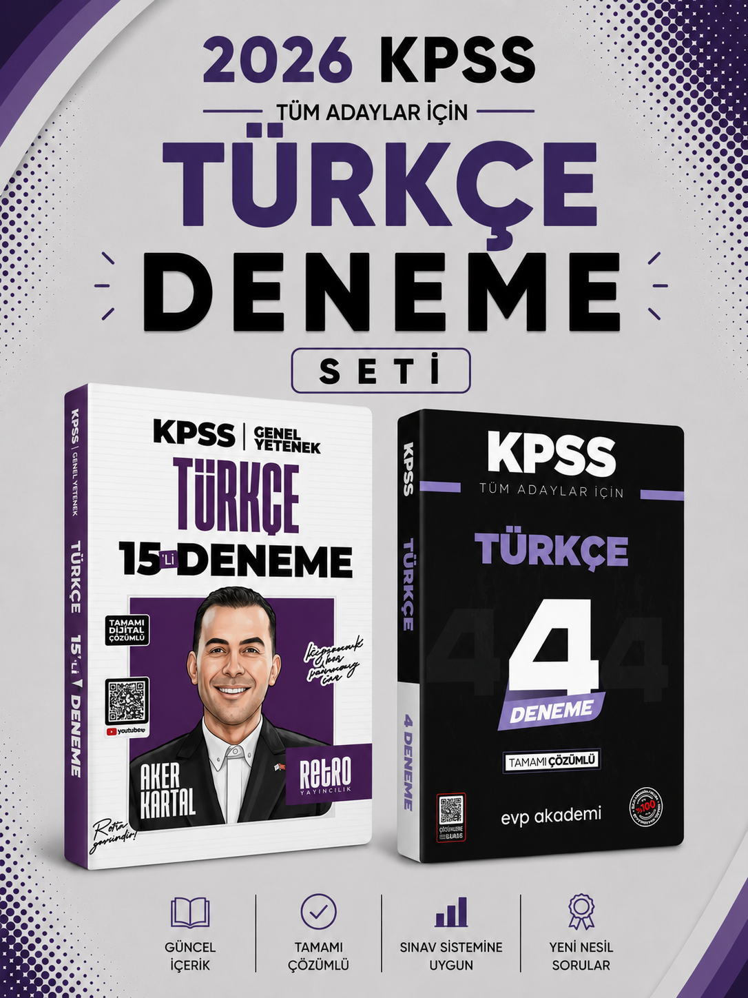 Retro 2026 KPSS Türkçe 15 Deneme Aker Kartal & KPSS Türkçe 4 Deneme EVP Akademi Seti