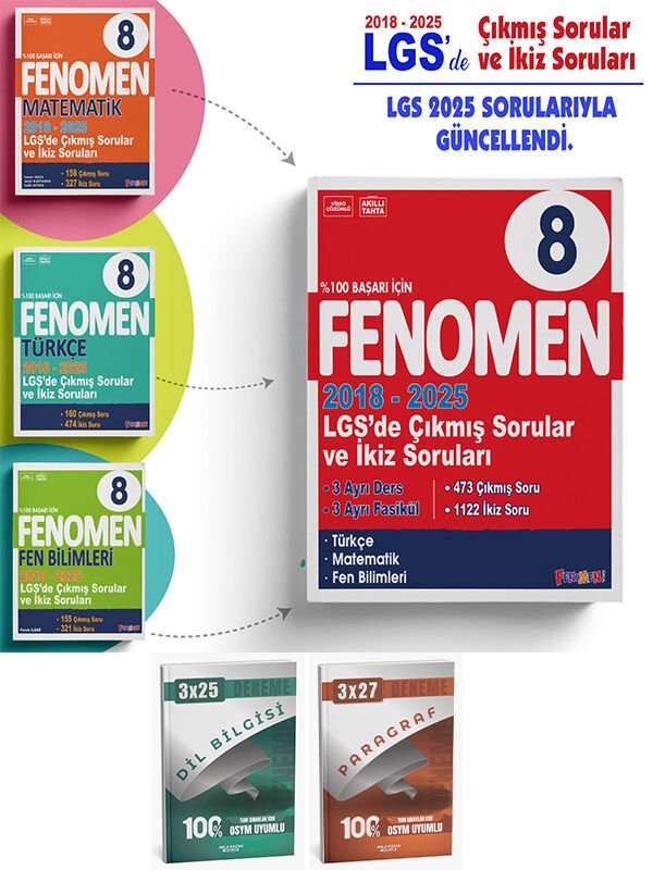 Fenomen + Anla Kazan LGS SAYISAL 2018-2025 Çıkmış Soru ve İkiz Sorular + Anla Kazan Deneme