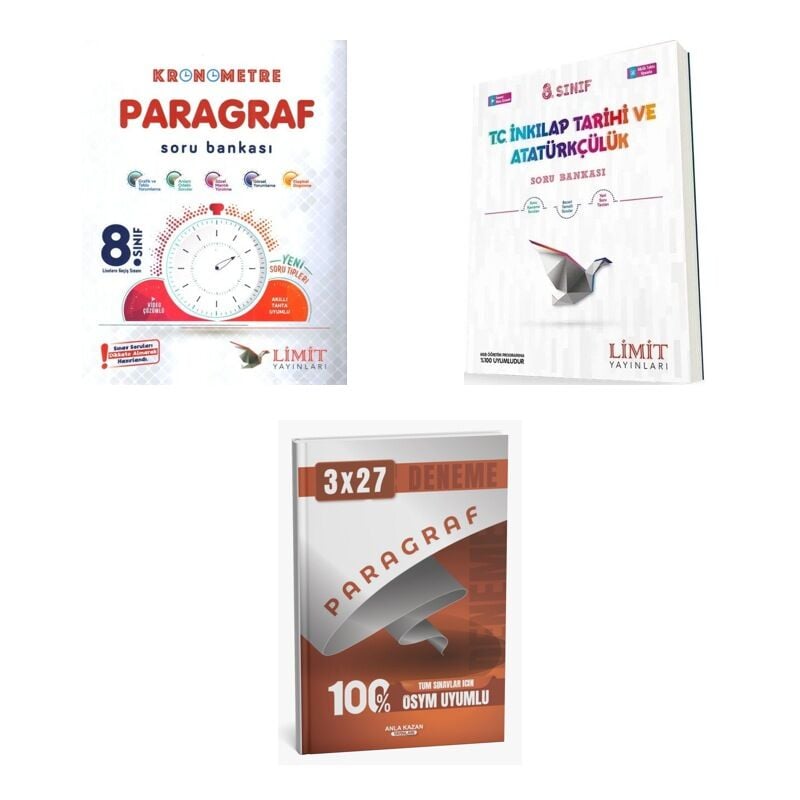 2027 Limit 8. Sınıf Paragraf LGS Kronometre + İnkılap Tarihi ve Atatürkçülük T C Soru + Ankapade 3'lü Set