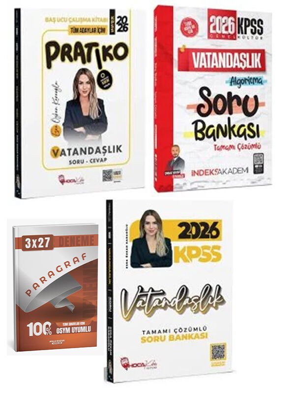İndeks + Hoca Kafası 2026 KPSS Vatandaşlık Pratiko + Soru + Paragraf Deneme 4 lü Set