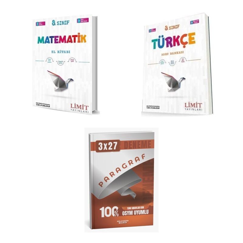 2027 Limit 8. Sınıf Matematik El Kitabı + Türkçe Soru + anla kazan paragraf deneme 3'lü Set