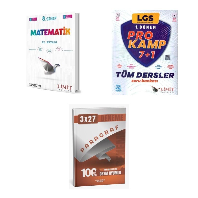 2027 8. Sınıf/LGS Limit Matematik El Kitabı + Prokamp Tüm Dersler Soru + anla kazan paragraf deneme 3'lü Set