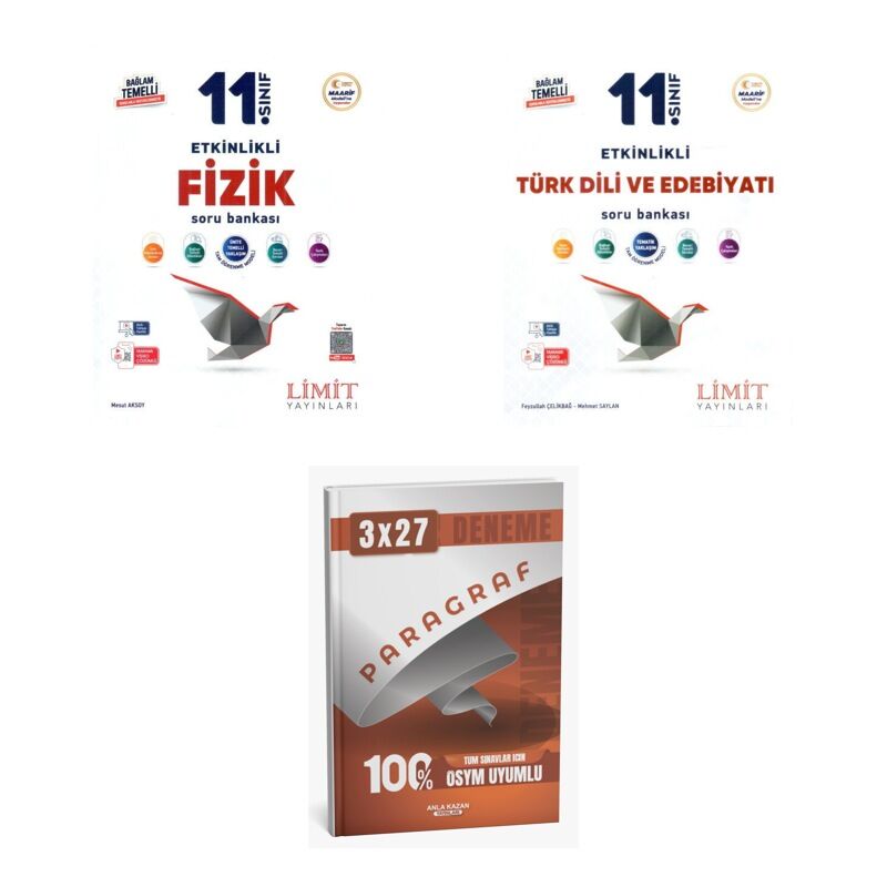 2027 Limit 11. Sınıf Etkinlikli Fizik + Edebiyat Türk Dili ve Edebiyatı Soru + anla kazan paragraf deneme 3'lü Set
