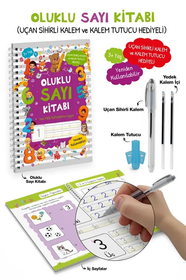 Oluklu Sayı Kitabı / Uçan Sihirli Kalem ve Kalem Tutucu Hediyeli / 3+