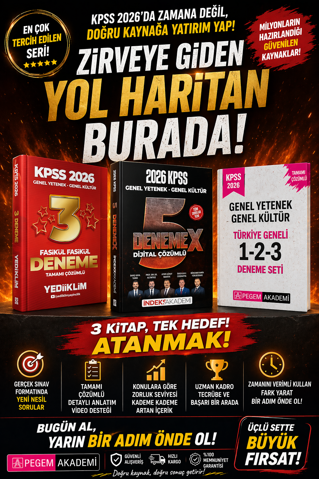 Pegem 2026 KPSS Tüm Dersler Türkiye Geneli 1-2-3 (3'lü Deneme Seti) & Yediiklim KPSS Tüm Dersler 3 Deneme & İndeks KPSS Tüm Dersler 5 DenemeX Seti