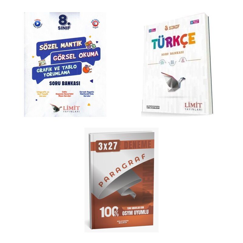 2027 Limit 8. Sınıf Mantık Sözel Görsel Okuma Grafik ve Tablo Yorumlama + Türkçe Soru + Ankapade 3'lü Set