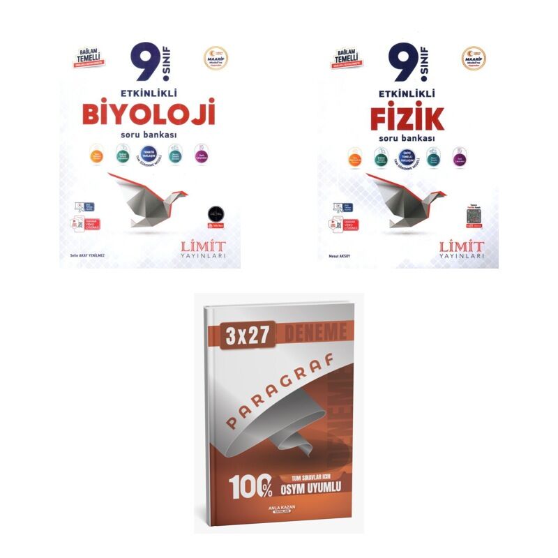2027 Limit 9. Sınıf Etkinlikli Maarif Biyoloji + Fizik Soru + anla kazan paragraf deneme 3'lü Set