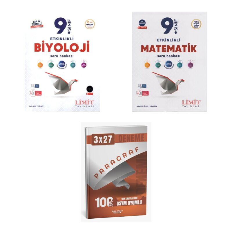 2027 Limit 9. Sınıf Biyoloji Etkinlikli Maarif + Matematik Soru + anla kazan paragraf deneme 3'lü Set