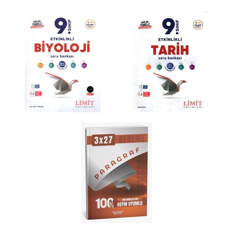 2027 Limit 9. Sınıf Etkinlikli Maarif Biyoloji + Tarih Soru + anla kazan paragraf deneme 3'lü Set