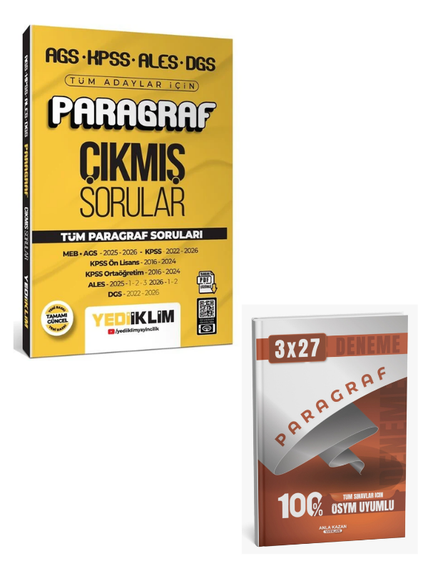 Yediiklim 2027 KPSS MEB-AGS ALES DGS Paragraf Çıkmış Sorular Çözümlü+ Anla Kazan Paragraf